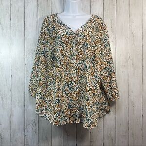 I.N. Studio Floral Button Up Cinch & Tie Sleeves 2X